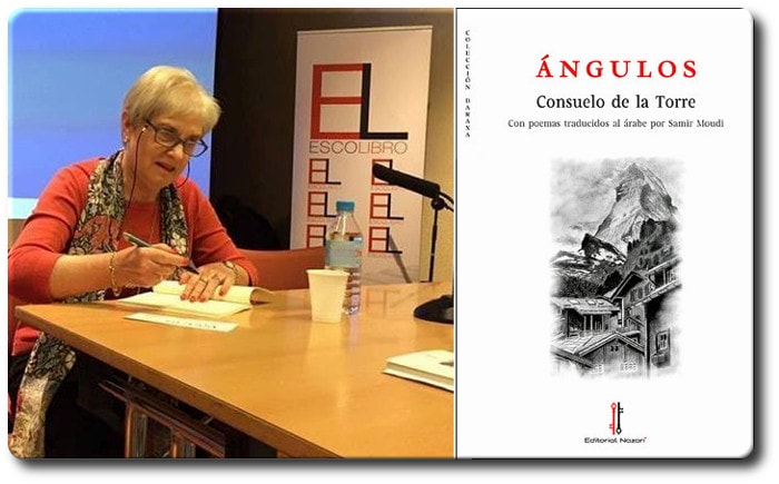 Consuelo de la Torre y portada de su poemario Ángulos